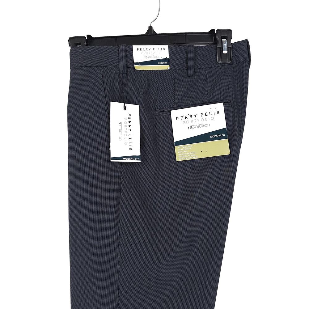 Perry Ellis Mens Modern Fit Dress Pants 32x32 Charcoal Micro Houndstooth Stretch